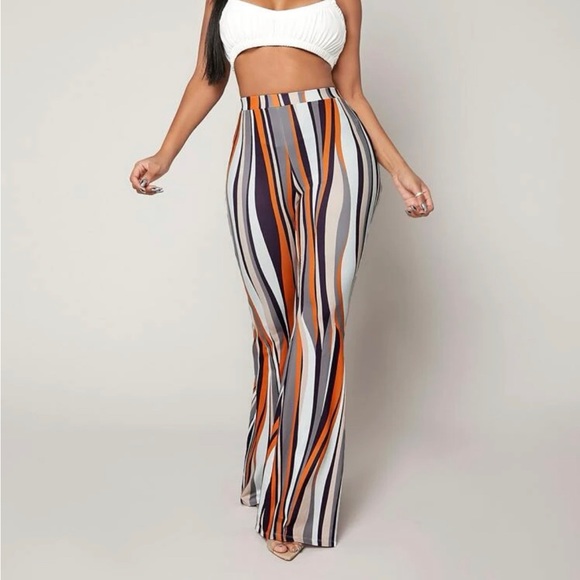 SHEIN SXY Striped High Waist Flared Leg Pants - Picture 3 of 5